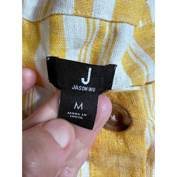 Jason Wu striped linen button front yellow jumpsuit women size medium - Picture 8 of 9